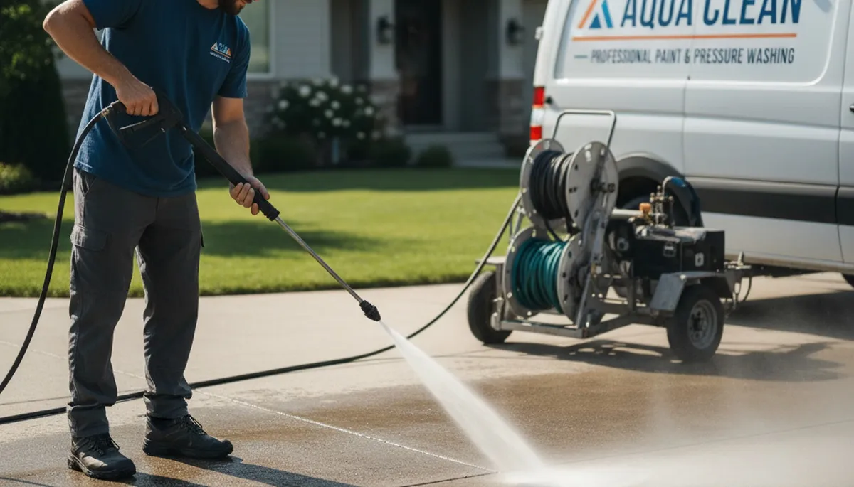 Baltimore, MD concrete pressure cleaning for driveways, patios, and walkways with stain removal